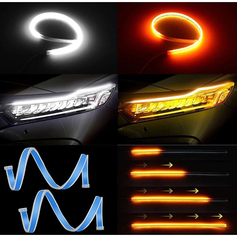 Slim Amber Sequential LED DRL Turn Signal Strips For Headlights 3