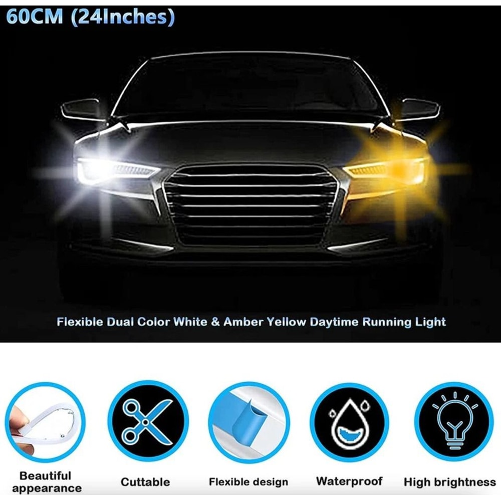 Slim Amber Sequential LED DRL Turn Signal Strips For Headlights 6