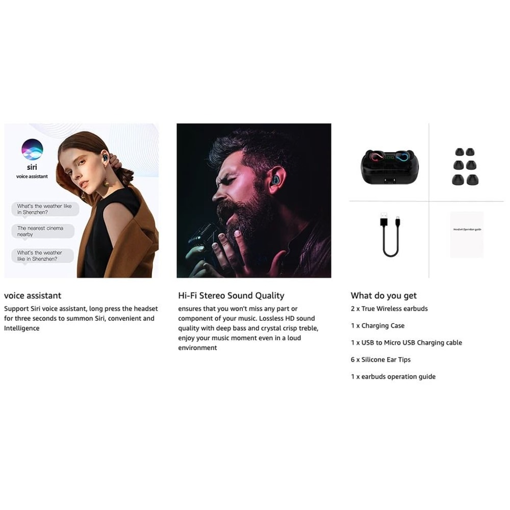 Bluetooth Earbuds True Wireless Stereo Headset Waterproof Mini Earphones 5