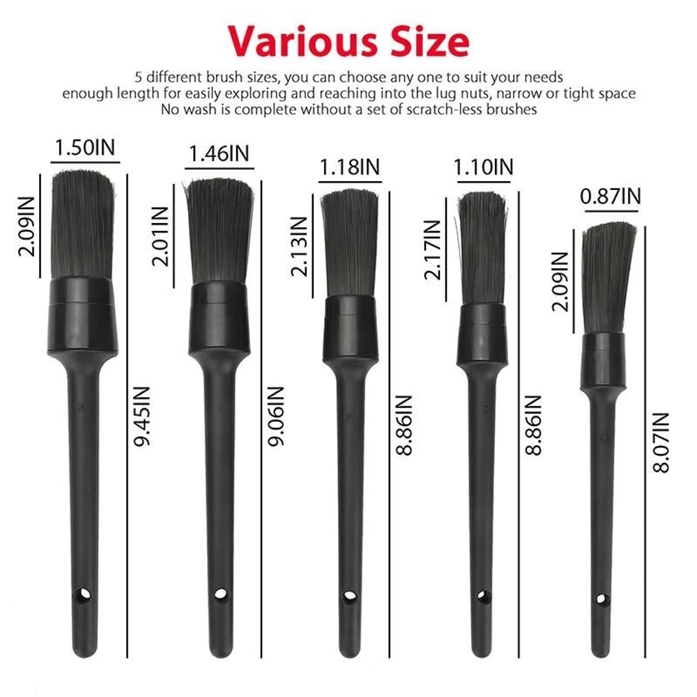 Boar Hair Car Detailing Brush Kit Premium Auto Interior Wheel Cleaner Set 3