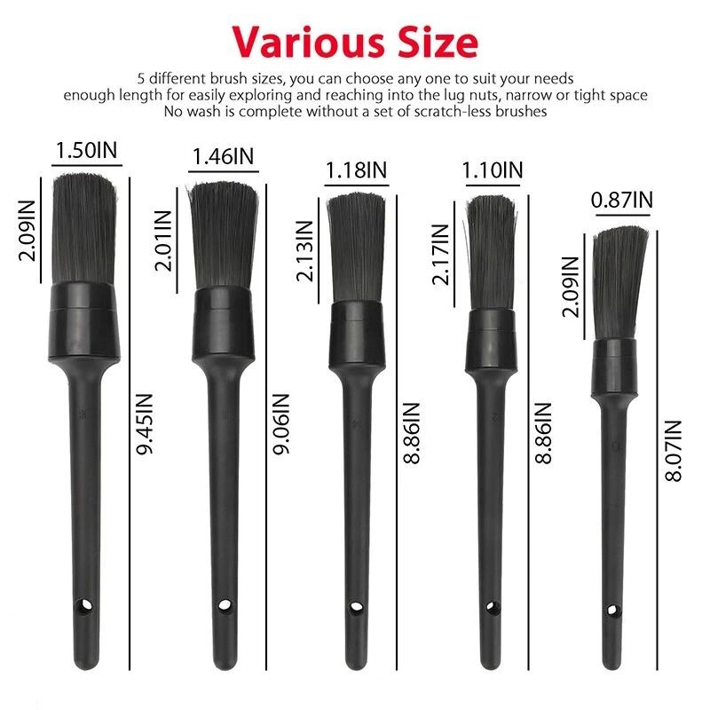 Boar Hair Car Detailing Brush Kit Premium Auto Interior Wheel Cleaner Set 3