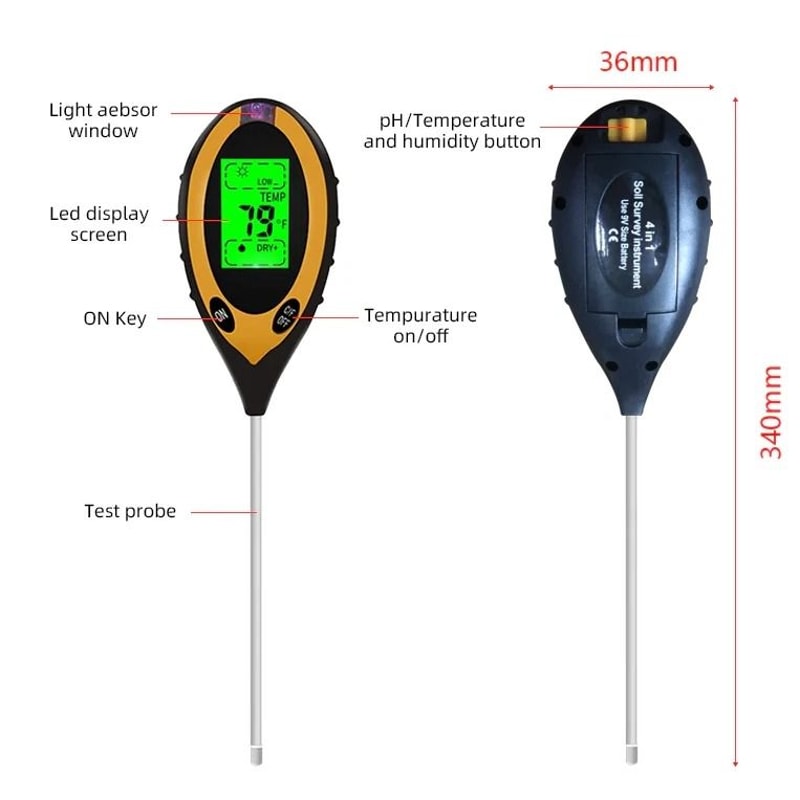 Digital Soil Tester For PH Moisture Temperature Sunlight Accurate Plant Care Meter For Gardeners A 9
