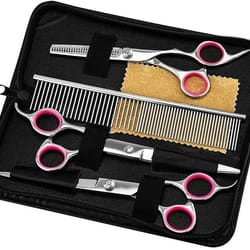premium pet grooming scissors set stainless steel curved, straight, and thinning shears for dogs and cats