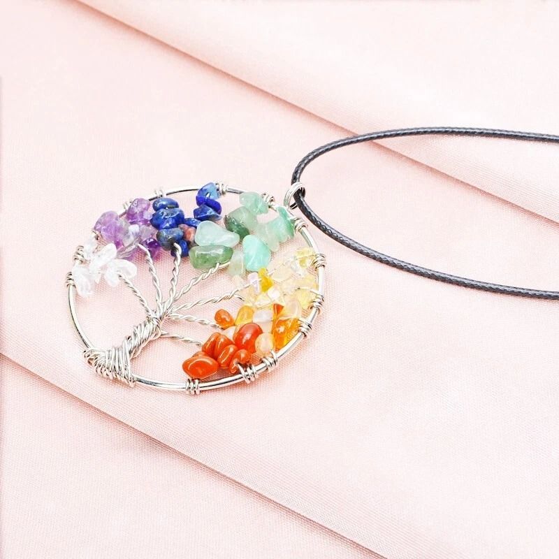 Tree Of Life Chakra Pendant Necklace Natural Healing Gemstone Crystal 2