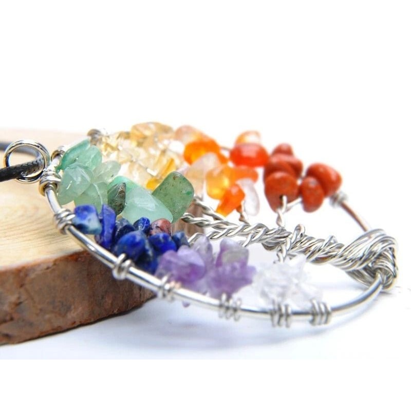 Tree Of Life Chakra Pendant Necklace Natural Healing Gemstone Crystal 1