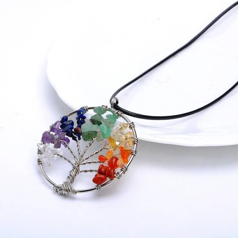 Tree Of Life Chakra Pendant Necklace Natural Healing Gemstone Crystal 4