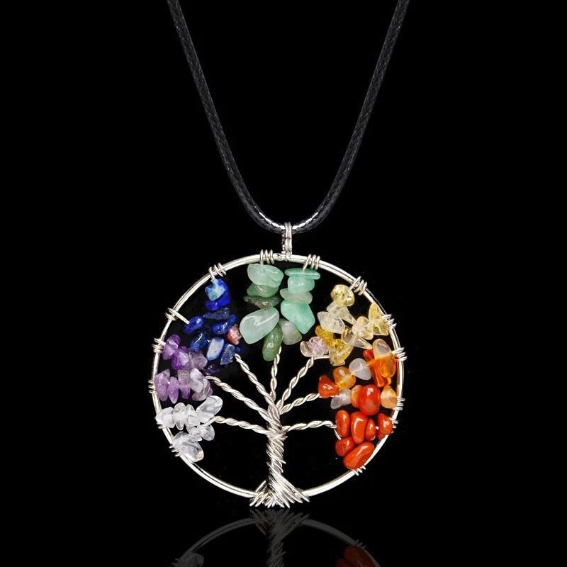 Tree Of Life Chakra Pendant Necklace Natural Healing Gemstone Crystal 6