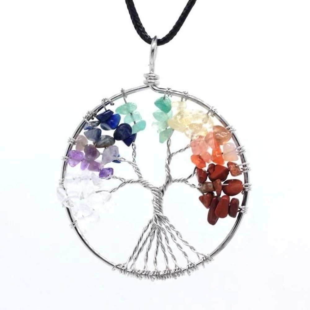 Tree Of Life Chakra Pendant Necklace Natural Healing Gemstone Crystal 7