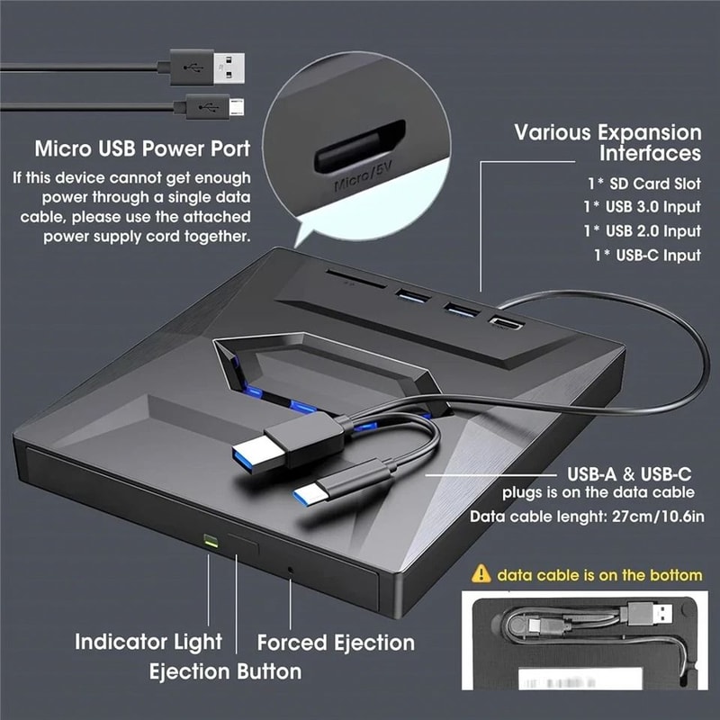 External CDDVD Drive USB Writer Burner For PC And Laptop Portable Optical Drive For Windows 13