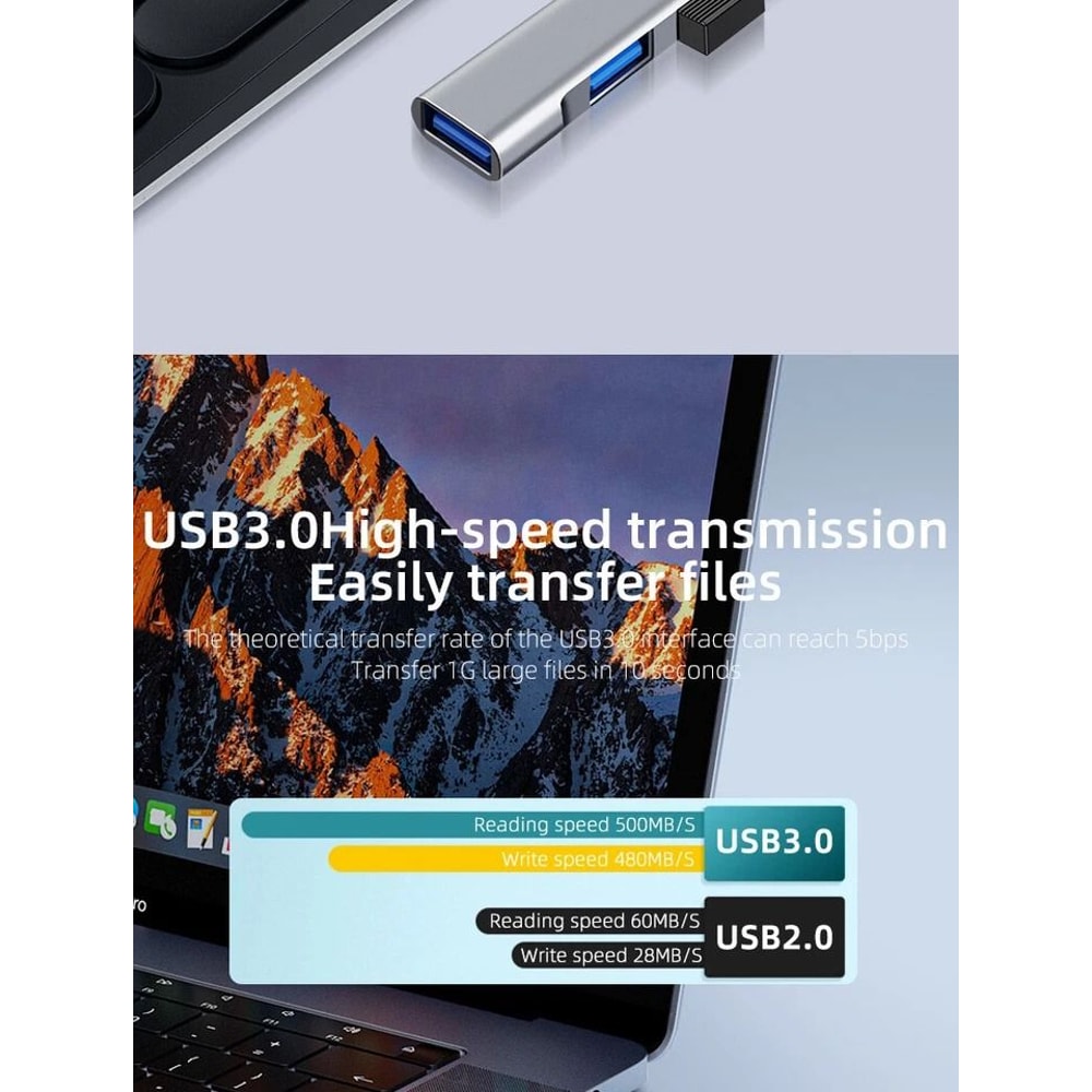 USBC To USB Hub Splitter 4 Port Adapter For MacBook Pro PC IPad 2