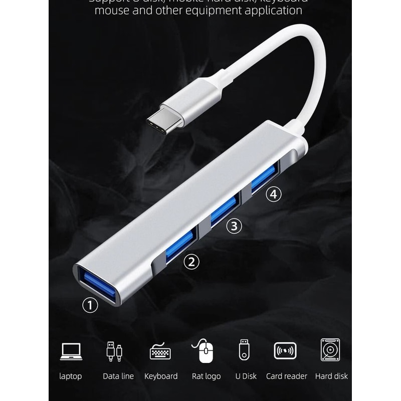 USBC To USB Hub Splitter 4 Port Adapter For MacBook Pro PC IPad 4