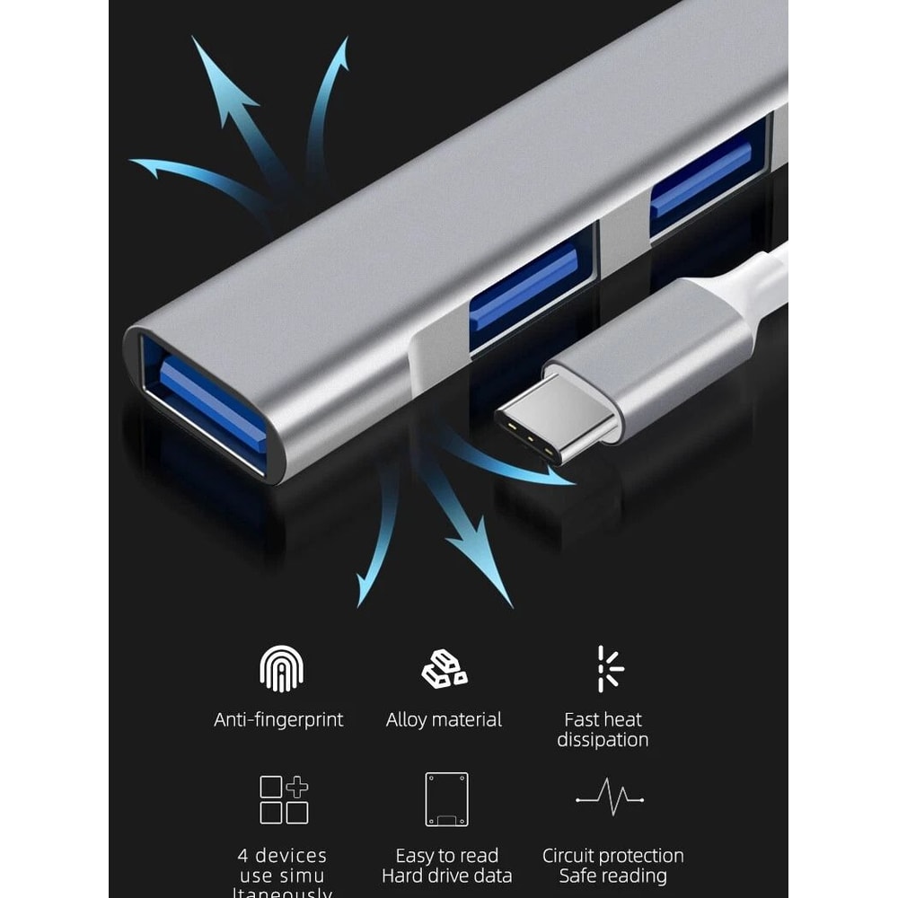 USBC To USB Hub Splitter 4 Port Adapter For MacBook Pro PC IPad 7