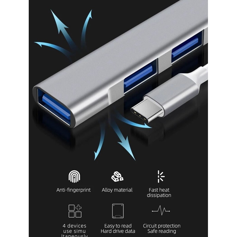 USBC To USB Hub Splitter 4 Port Adapter For MacBook Pro PC IPad 7