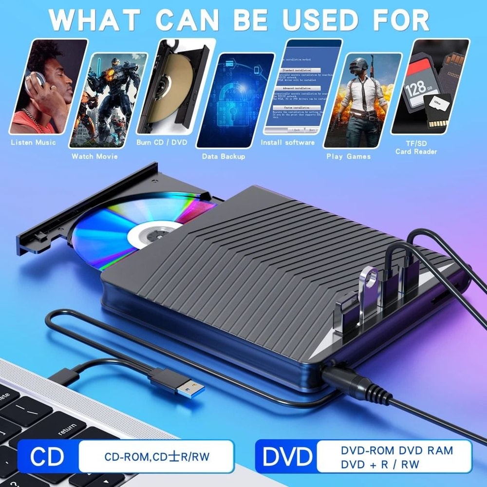 Portable External CDDVD Drive With USB Burner For PC Laptop 2