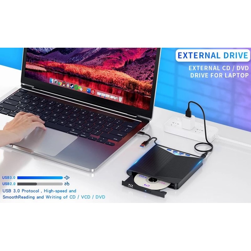 Portable External CDDVD Drive With USB Burner For PC Laptop 3
