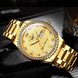 luxury gold men's watch waterproof stainless steel analog watch classic business dress timepiece