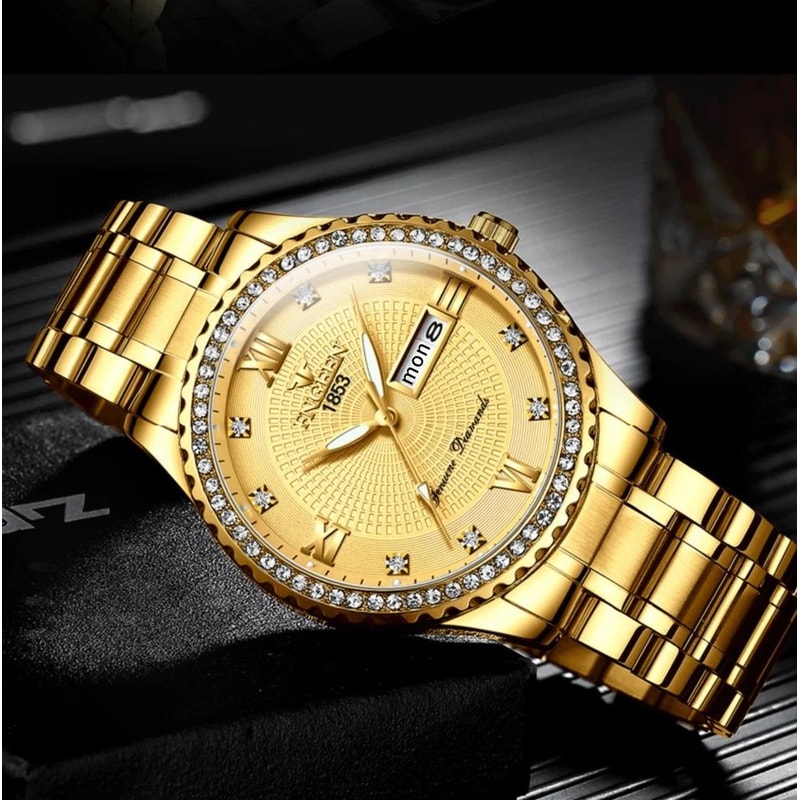 Luxury Gold Mens Watch Waterproof Stainless Steel Quartz Analog Watch Classic Business Dress Timepi 0