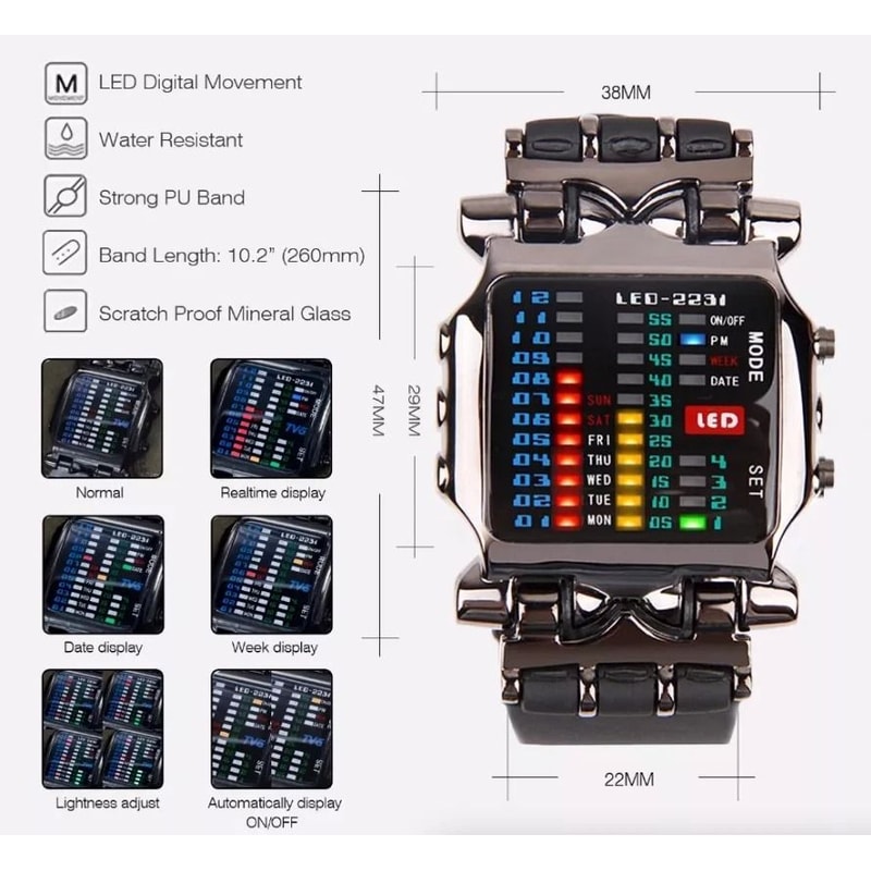 Luxury Mens LED Sports Date Digital Quartz Wristwatch Waterproof Bracelet Watch 4