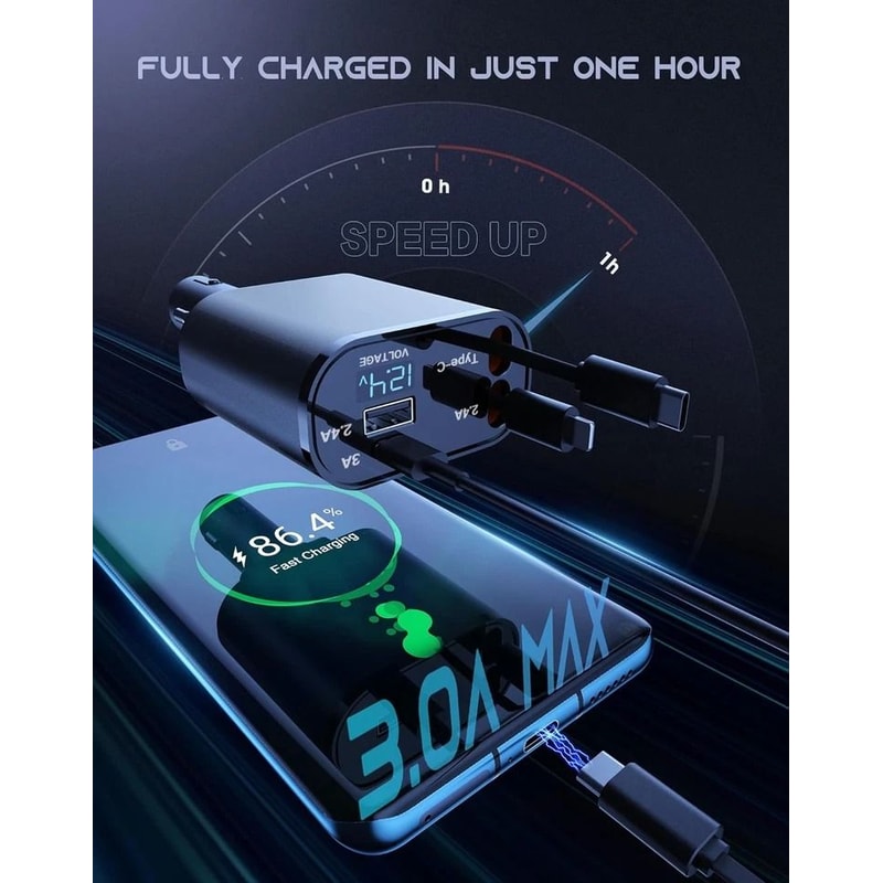 Car Charger Fast Charging Adapter With USB TypeC Dual Ports 15