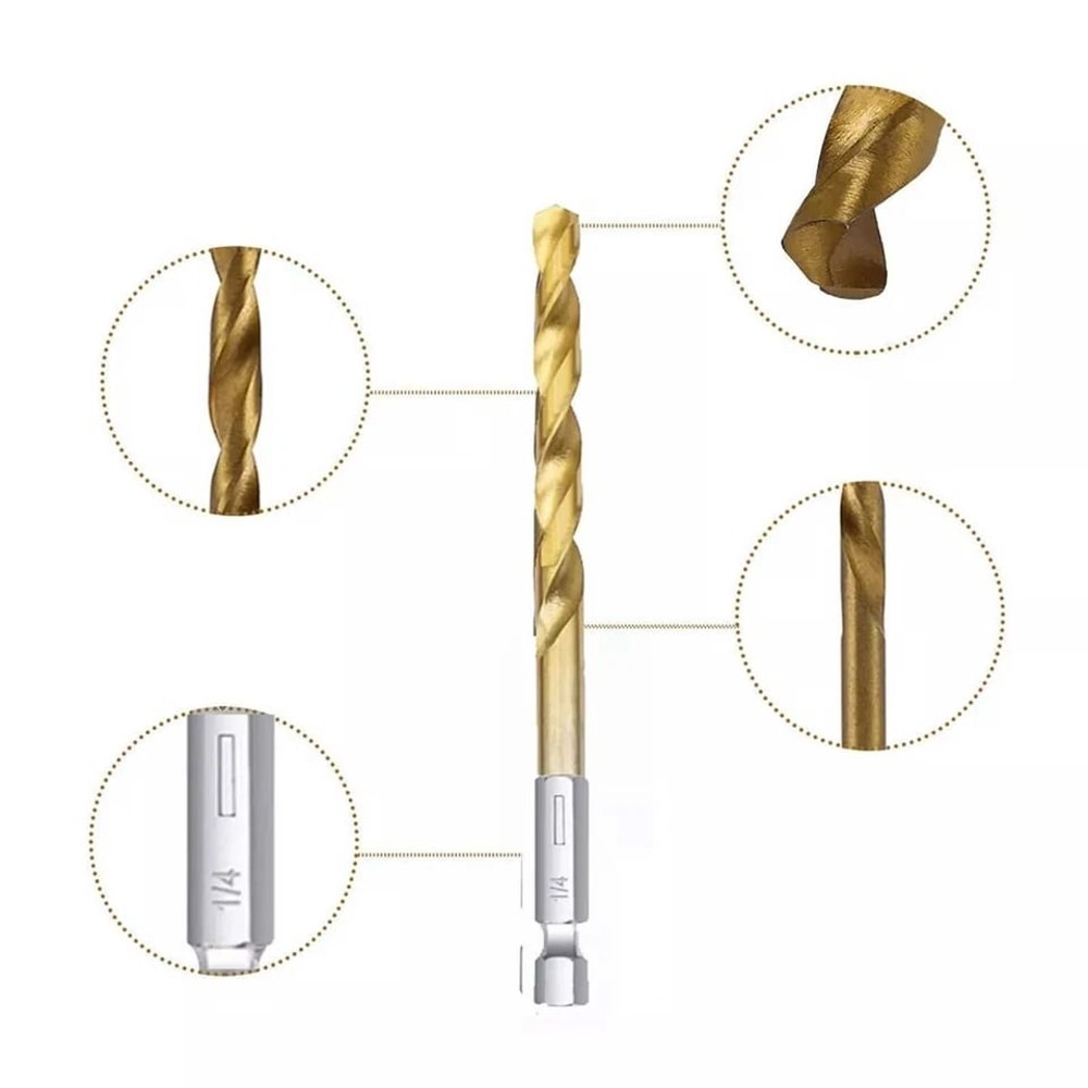 HSS Titanium Coated Twist Drill Bit Set With Quick Release Hex Shank For Metal Wood 3