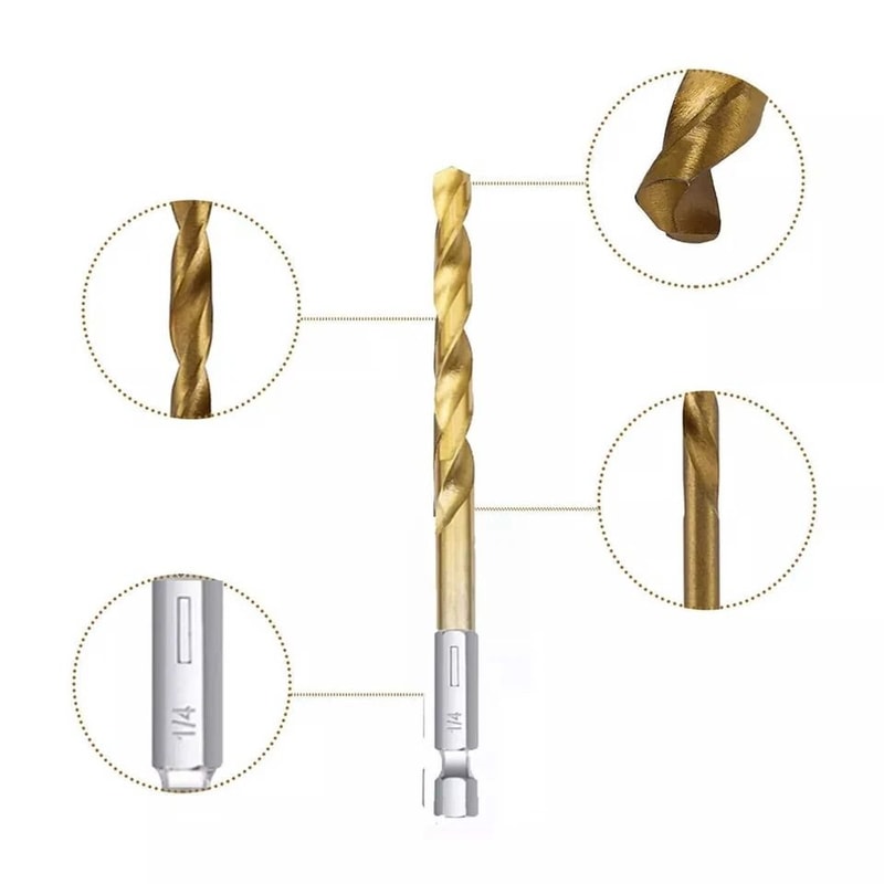 HSS Titanium Coated Twist Drill Bit Set With Quick Release Hex Shank For Metal Wood 3