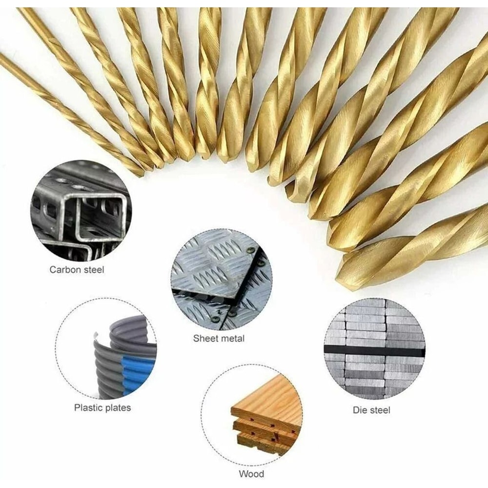 HSS Titanium Coated Twist Drill Bit Set With Quick Release Hex Shank For Metal Wood 7