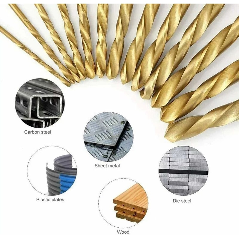 HSS Titanium Coated Twist Drill Bit Set With Quick Release Hex Shank For Metal Wood 7