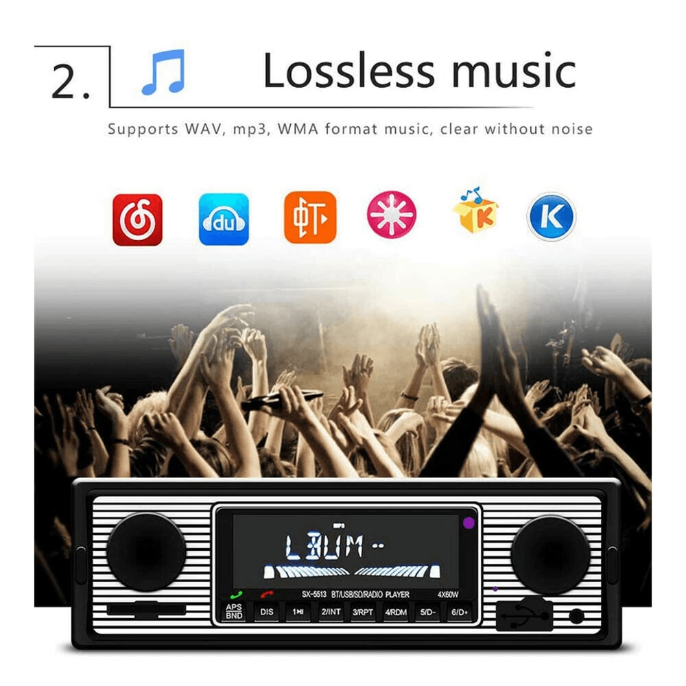 Vintage Bluetooth Car Radio FM Player With AUX USB SD Card Support 9