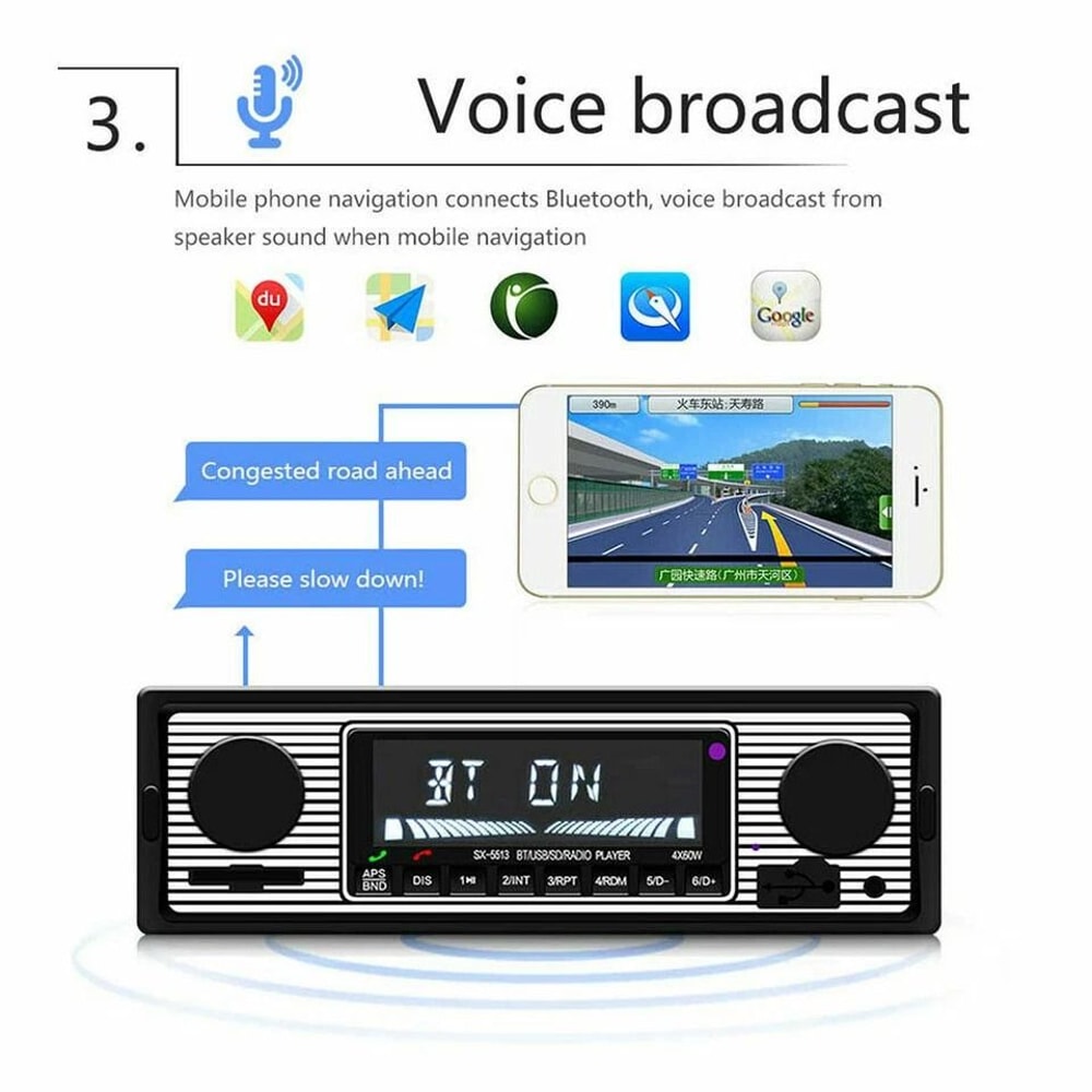 Vintage Bluetooth Car Radio FM Player With AUX USB SD Card Support 5