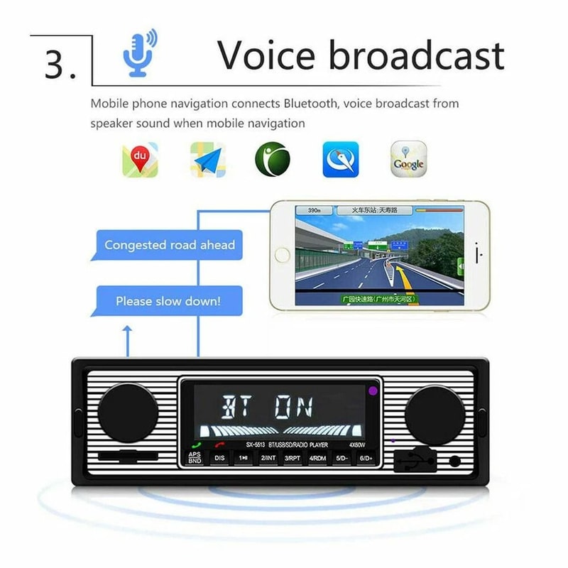 Vintage Bluetooth Car Radio FM Player With AUX USB SD Card Support 5