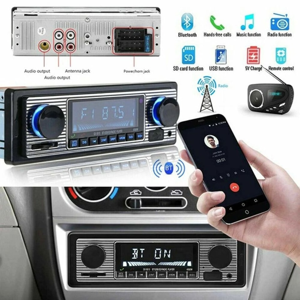 Vintage Bluetooth Car Radio FM Player With AUX USB SD Card Support 7