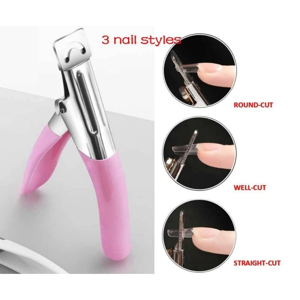 Acrylic Nail Tip Cutter With Spring Pink Handle Perfect For Manicure And False Nail Clipping 2