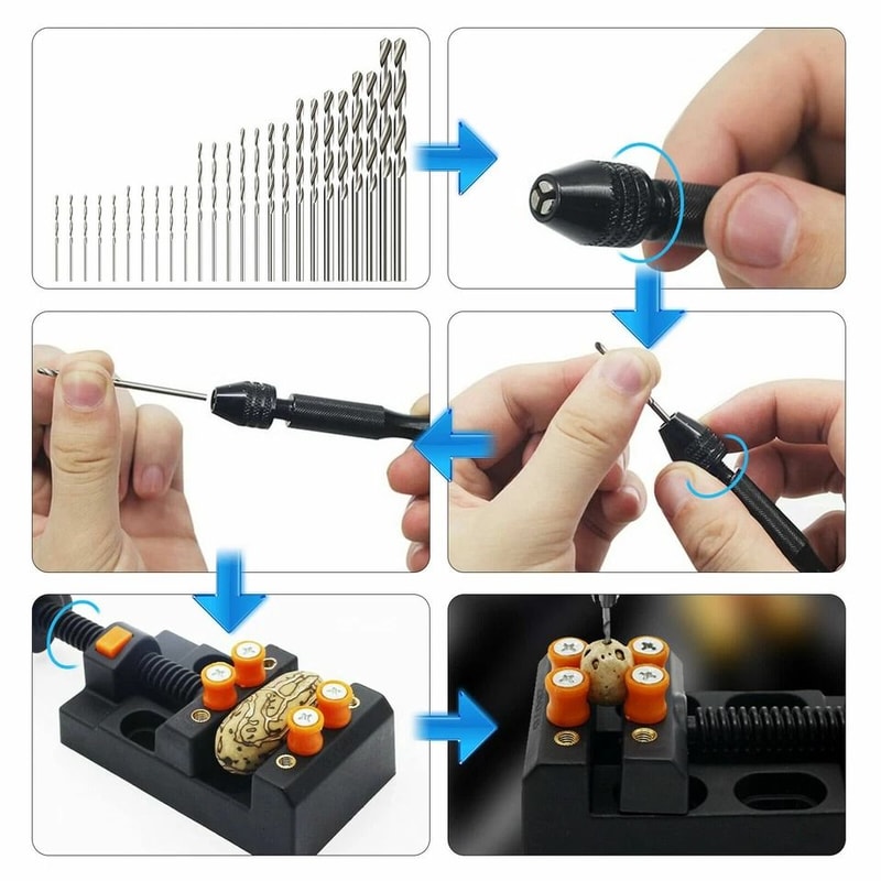 Mini Micro Hand Drill Bits Set With Manual Pin Vise And Keyless Chuck For Precise Rotary Work 5