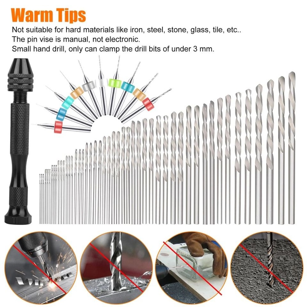 Mini Micro Hand Drill Bits Set With Manual Pin Vise And Keyless Chuck For Precise Rotary Work 6