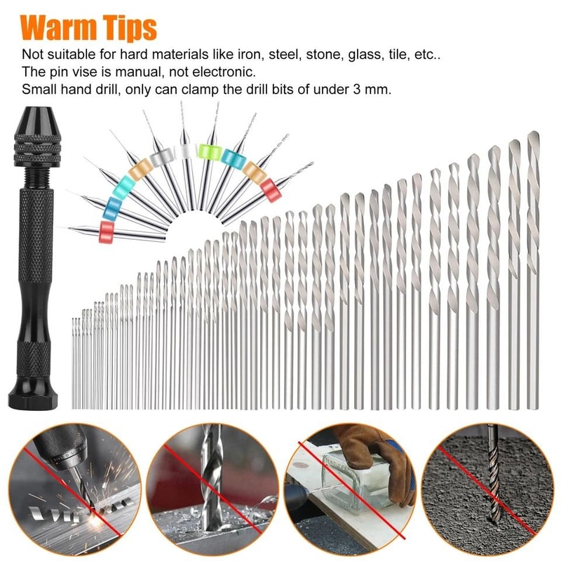Mini Micro Hand Drill Bits Set With Manual Pin Vise And Keyless Chuck For Precise Rotary Work 6