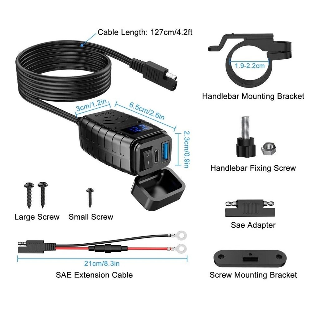 Motorcycle Dual USB Super Fast Charger Adapter Waterproof LED Display For Phone 6