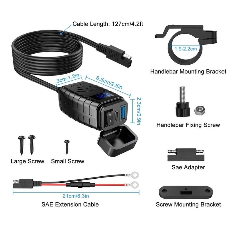 Motorcycle Dual USB Super Fast Charger Adapter Waterproof LED Display For Phone 6