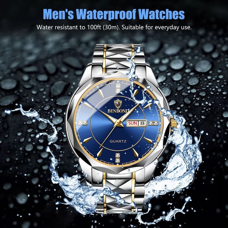 Waterproof Mens Watch Stainless Steel Quartz Luminous Business Wristwatch 3