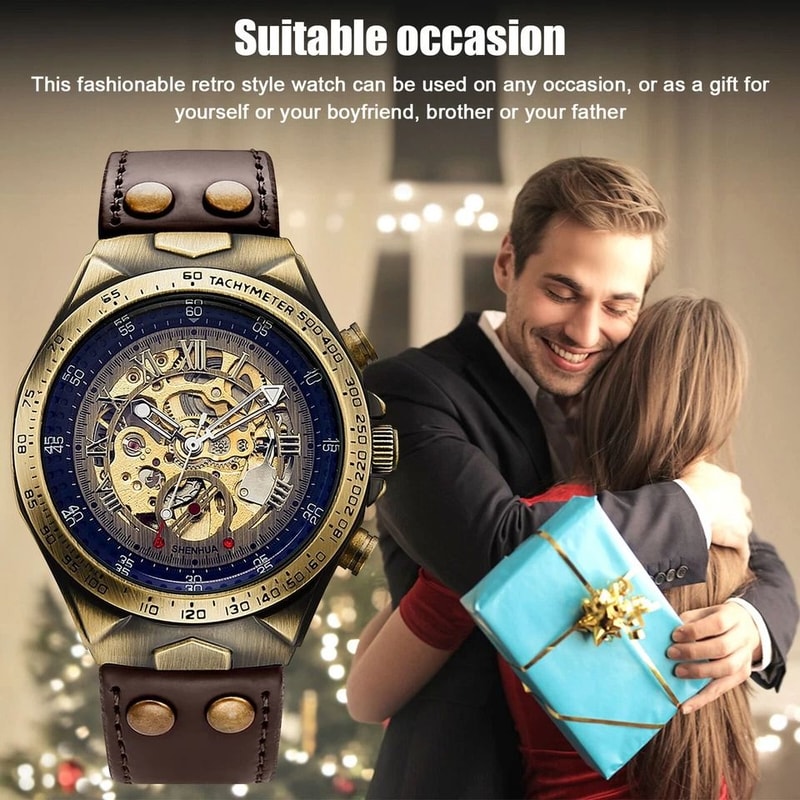 Luxury Mens Automatic Mechanical Watch With Retro Skeleton Dial And Leather Strap Elegant Design Fo 5