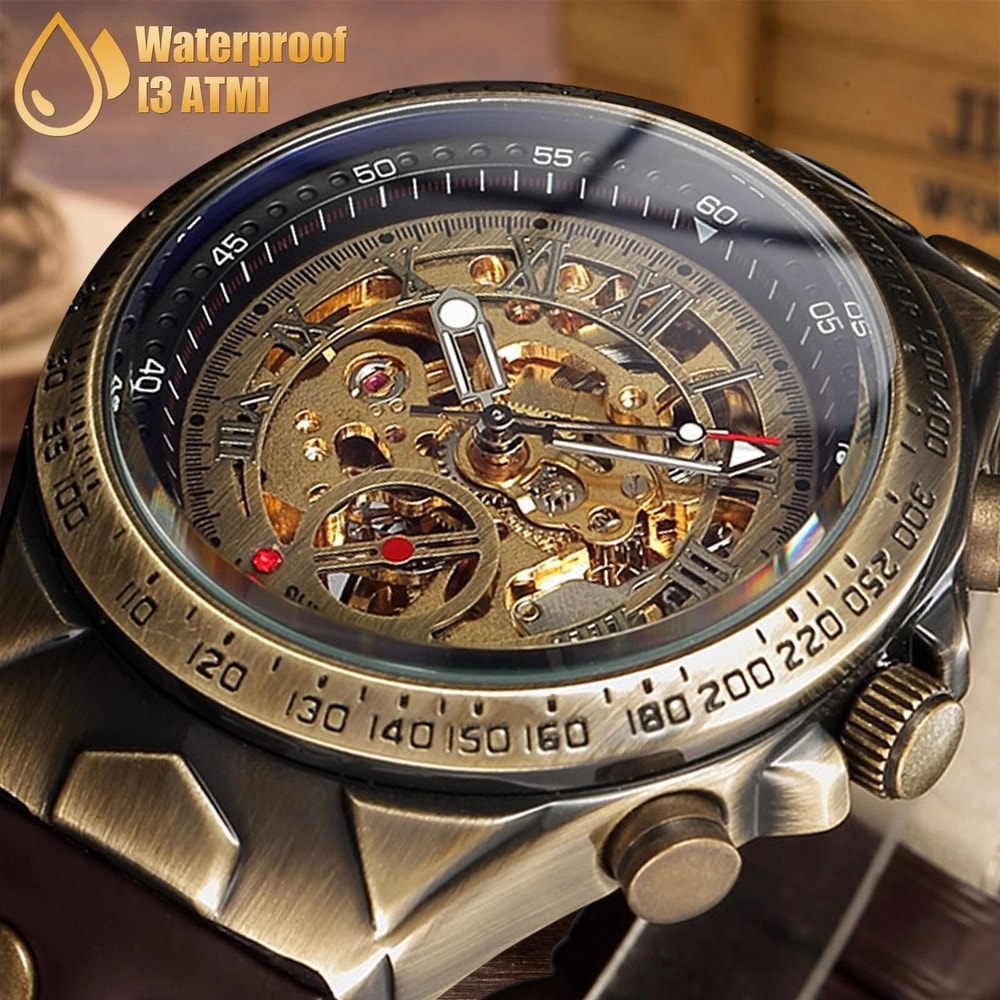 Luxury Mens Automatic Mechanical Watch With Retro Skeleton Dial And Leather Strap Elegant Design Fo 7