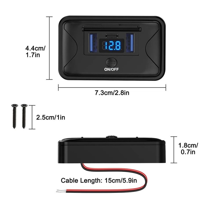 Dual USB PD Car Fast Charger Socket With LED Voltmeter OnOff Switch 4