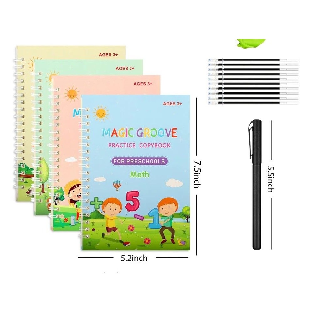 Grooved Magic Handwriting Practice Copybook Set For Boys Girls Reusable English Calligraphy Book 7