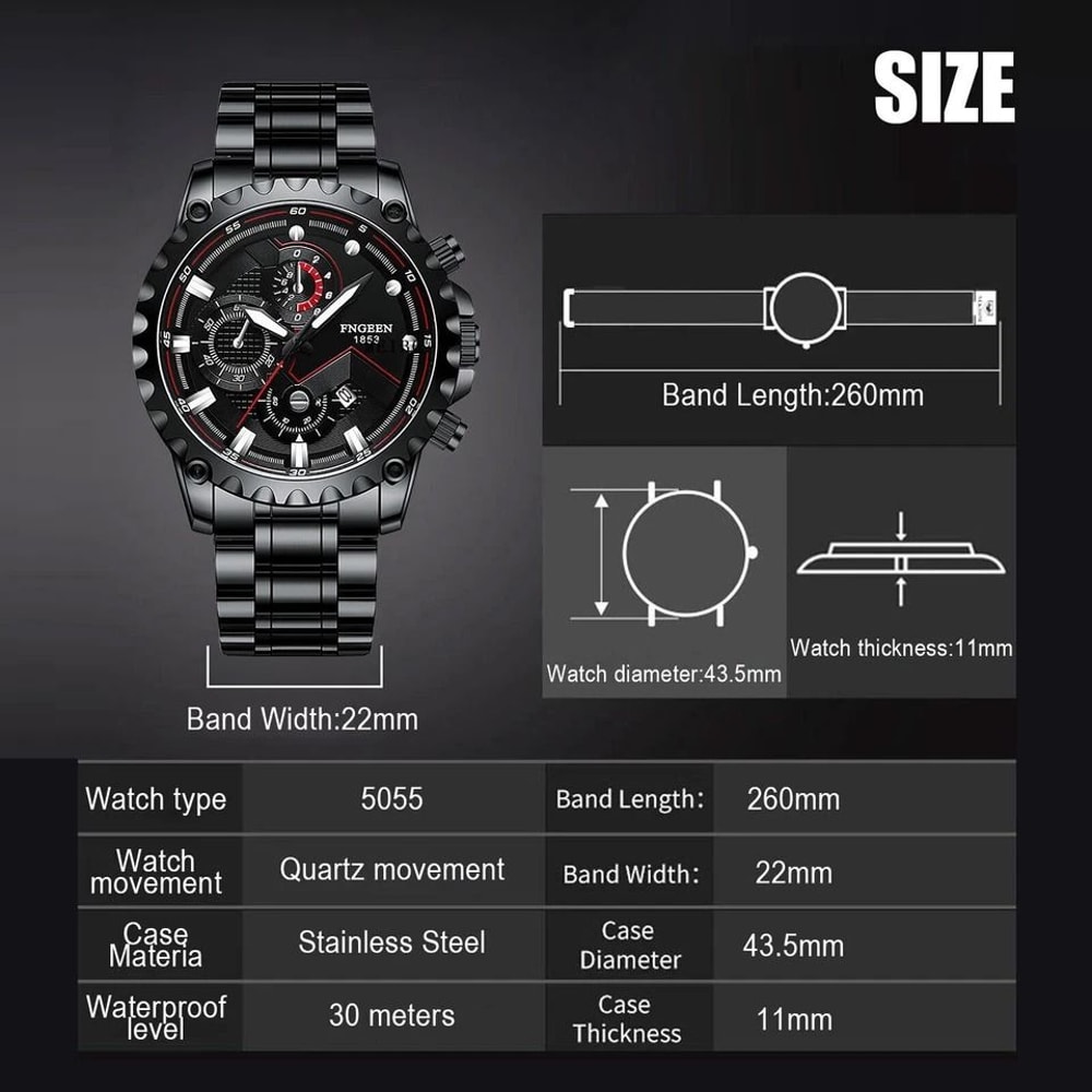 Waterproof Stainless Steel Quartz Watch For Men Luxury Luminous Wristwatch With Adjustable Band 5