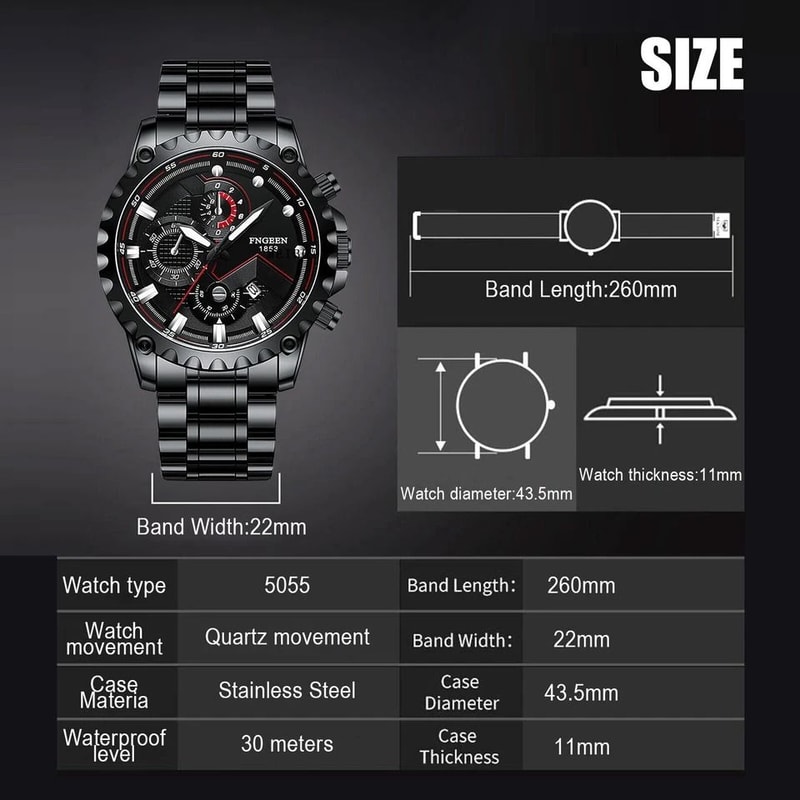 Waterproof Stainless Steel Quartz Watch For Men Luxury Luminous Wristwatch With Adjustable Band 5