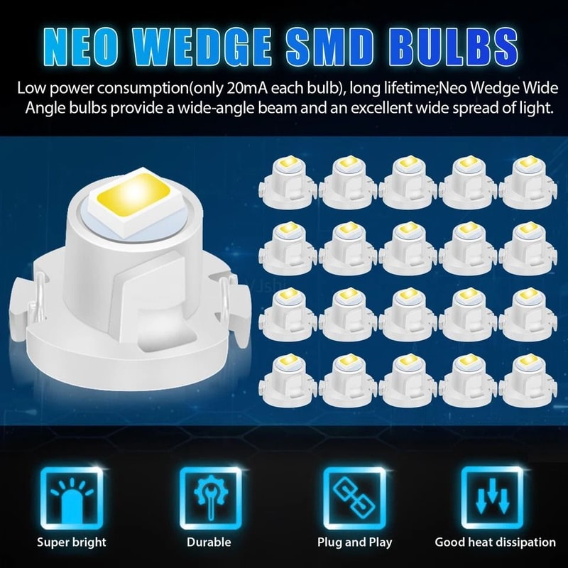 White Neo Wedge LED Dash Switch HVAC Light Bulbs Enhance Your Car Interior Lighting 3