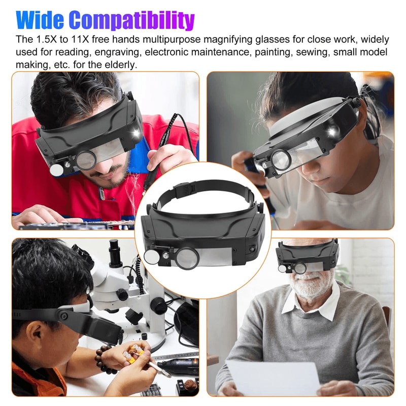 Jewelers Head Magnifier With LED Lights Adjustable Magnification For Close Work 5