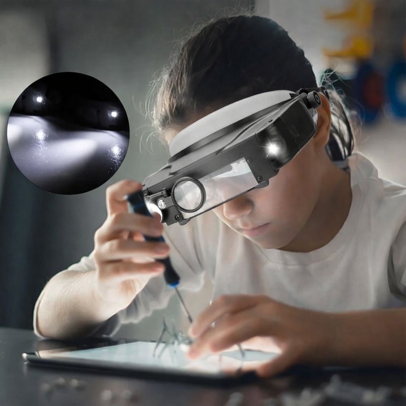 Jewelers Head Magnifier With LED Lights Adjustable Magnification For Close Work 0