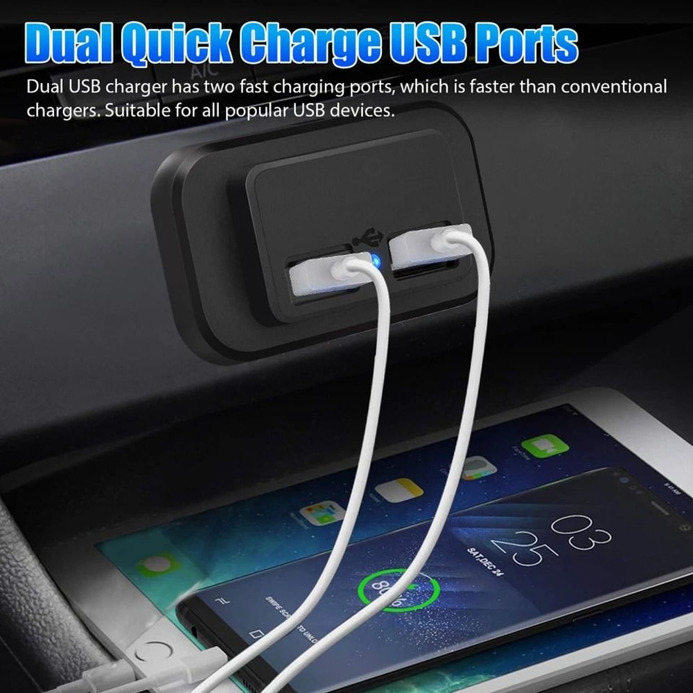 Dual USB Car Charger Socket Fast Power Outlet For Boats RVs More 2