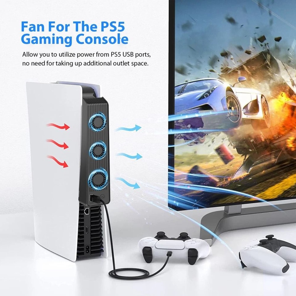 Cooling Fan With LED Lights External USB Fan For PlayStation Console 3