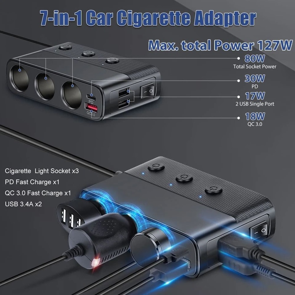 Car Cigarette Lighter Socket Splitter Power Adapter Quick Charge USB 2
